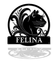 Charger l'image dans la galerie, Décoration murale d'art métal - Chat Noir - Personnalisable - Wall art- Made in France