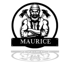 Charger l'image dans la galerie, Décoration murale d'art métal - Bucheron avec haches - Personnalisable - Wall art- Made in France