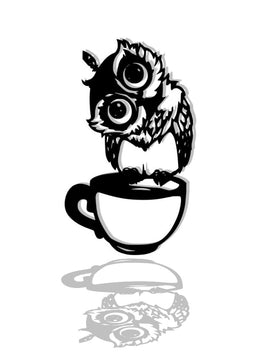 Décoration murale d'art métal - Chouette sur tasse - Wall art -Made in FRANCE