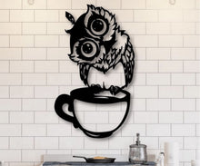 Charger l'image dans la galerie, Décoration murale d'art métal - Chouette sur tasse - Wall art -Made in FRANCE