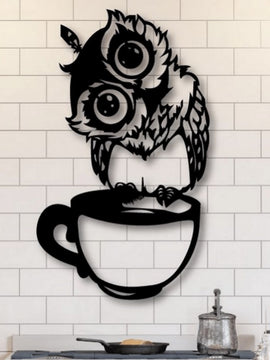 Décoration murale d'art métal - Chouette sur tasse - Wall art -Made in FRANCE