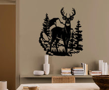 Charger l'image dans la galerie, Décoration murale d'art métal - Cerf paysage - Wall art - Made in FRANCE