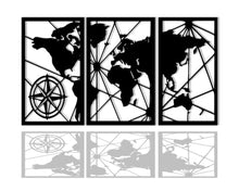Charger l'image dans la galerie, Décoration Carte du Monde - Mappemonde - Tryptique - Art de Fer - Wall Art