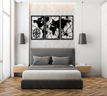 Charger l'image dans la galerie, Décoration Carte du Monde - Mappemonde - Tryptique - Art de Fer - Wall Art
