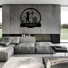Charger l'image dans la galerie, Décoration murale d'art métal - Tir à l'arc Personnalisable - Wall art- Made in France