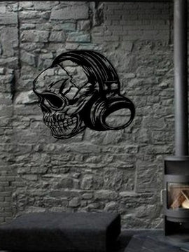 Décoration murale d'art Métal - Tête de mort casque audio - Wall art -Made in FRANCE